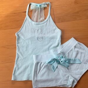 Betsy Johnson “Mrs” Bridal Light Blue Lace-Back Tank & Shorts Sleep Set